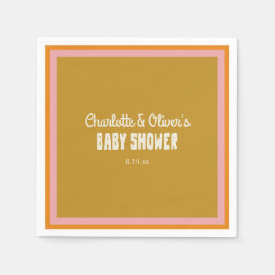 Retro Rosa Orange Gold Groovy Baby Shower Maßgesch Serviette