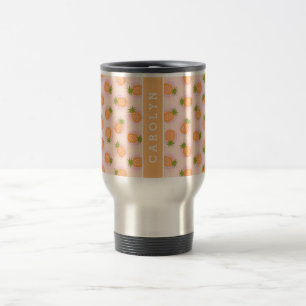 Retro rosa orangefarbene Ananasmuster Monogramm Reisebecher