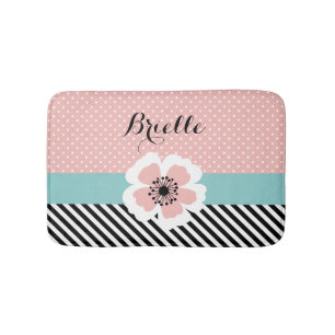 Retro rosa Polka-Punkt-und Streifen-Blume mit Badematte