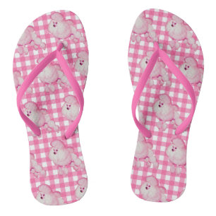 Retro rosa Pudel und Gingham drehen Reinfälle um Flip Flops