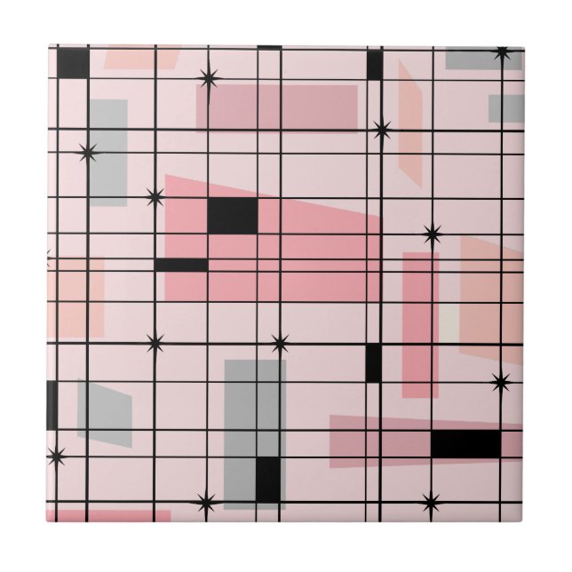 Retro-Rosa-Raster-und-Sternenexplosion-Keramikflie Fliese (Vorderseite)