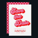Retro Rosa rosa Tafel Bat Mitzvah Save The Date<br><div class="desc">Retro Mod Groovy Bold Pink Red Checkerboard Bat Mitzvah Save the Date</div>