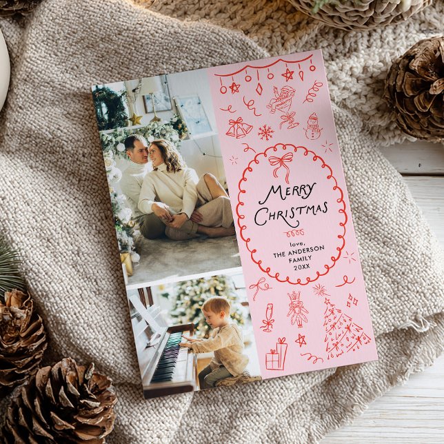 Retro Rosa Rote Hand Drawn Frohe Weihnachten 2 Fot (Von Creator hochgeladen)