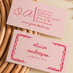 Retro Rosa Rote Handgeschriebene Verspielte Boho W Visitenkarte