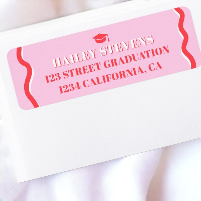 Retro-rosa rote Kurve quiggbelt wavy Abschluss (Retro pink red curve squiggle wavy graduation label)