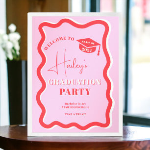 Retro-rosa rote Kurve quiggbelt wavy Abschluss Poster