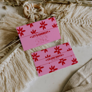Retro Rosa Rotes Groovy Florales Boho Weibliches T Visitenkarte