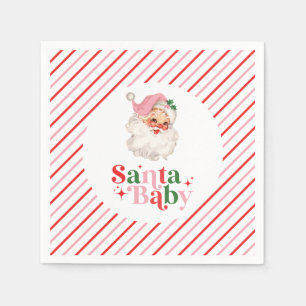 Retro Rosa Santa Baby Weihnachts-Baby-Party Serviette