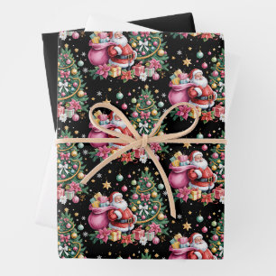 Retro Rosa Santa Coquette Weihnachten Süßer Baum M Geschenkpapier Set