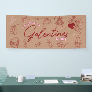 Retro-Rosa-Schleifen-Diskokugel-Galentines-Tag-Ban Banner
