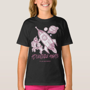 Retro Rosa Schwarze Raumfahrt Rakete Astronaut T-Shirt