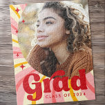 Retro rosa Sonnenaufgang Abschluss Jahr Foto Absch<br><div class="desc">Abschluss Jig sah Puzzle mit Ihrem Foto und den Text "grad" und Ihr Jahr auf einem rosa und gelben Sonnenbursthintergrund mit roten,  Retro-Sternen.</div>