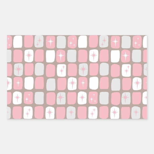 Retro-Rosa-Sternexplosionen Rectangle-Stickers Rechteckiger Aufkleber (Vorderseite)