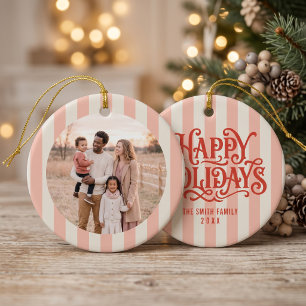 Retro-Rosa-Streifen Familienfoto Keramik Ornament