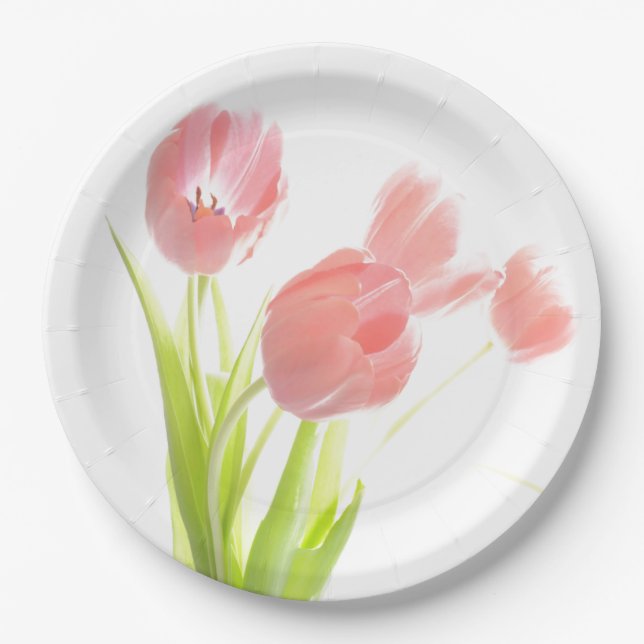 Retro rosa Tulpe-Blume der Papierplatte Pappteller (Vorderseite)