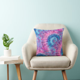 Retro Rosa Türkis und Lila Tie Dye Spirale Kissen