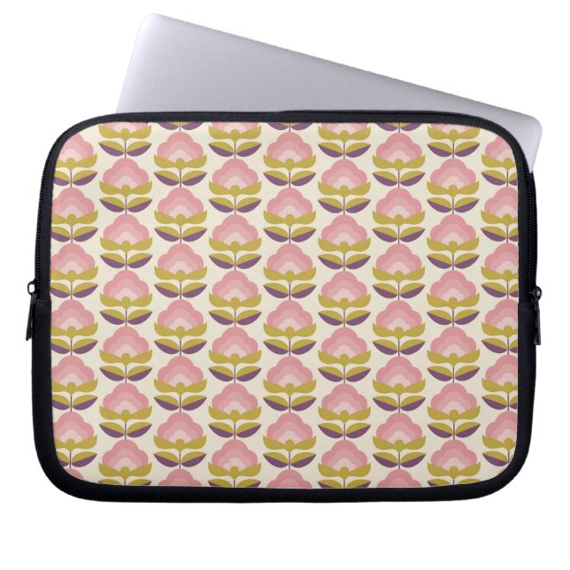 Retro rosa u. lila Blumenmuster Laptopschutzhülle (Vorderseite)