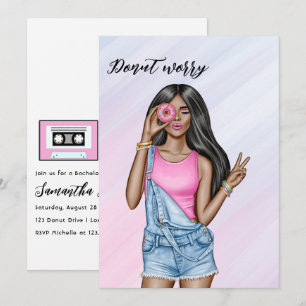 Retro-Rosa und Blau Donut-Mädchen Junggesellinnena Einladung