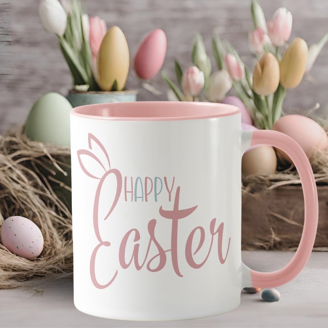 Retro rosa und blauer Pastellton glückliche Oster Tasse (Retro Pink And Blue Pastel Happy Easter Mug)