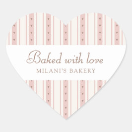 Retro Rosa und Braune Herzstreifen Bäckerei Herz-Aufkleber