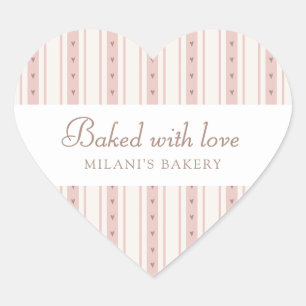 Retro Rosa und Braune Herzstreifen Bäckerei Herz-Aufkleber