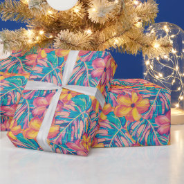 Retro Rosa und Gelb Florals Geschenkpapier