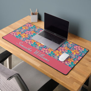 Retro Rosa und Gelb Florals Schreibtischunterlage