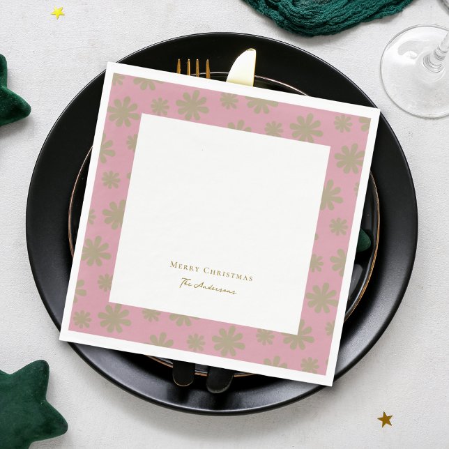 Retro Rosa und Gold Floral Frohe Weihnachten Party Serviette (Von Creator hochgeladen)