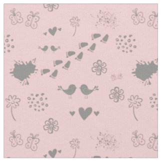 Retro rosa und graues Muster von Vögeln, Punkten, Stoff