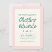 Retro-Rosa- und Grün-Schreibschrift-Hochzeit