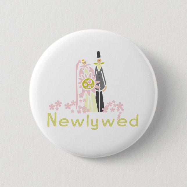 Retro rosa und grünes Jungvermählten Button (Vorderseite)