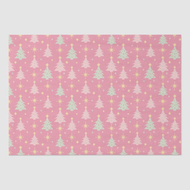 Retro-Rosa und grünes Weihnachtszettel der 50er Ja Seidenpapier (Vorderseite)