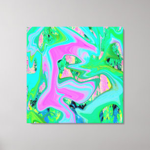 Retro Rosa und Hellblau Liquid Art auf Hortensie Leinwanddruck