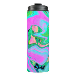 Retro Rosa und Hellblau Liquid Art auf Hortensie Thermosbecher