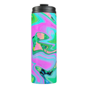 Retro Rosa und Hellblau Liquid Art auf Hortensie Thermosbecher