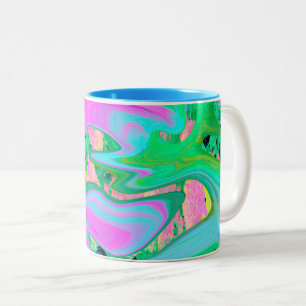 Retro Rosa und Hellblau Liquid Art auf Hortensie Zweifarbige Tasse
