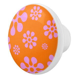 Retro rosa und orange Blumen-Muster-Keramik-Griff Keramikknauf