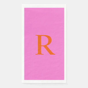Retro-Rosa- und Orange-Monogramm-Handtuch Serviette