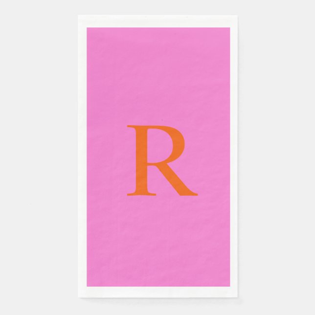 Retro-Rosa- und Orange-Monogramm-Handtuch Serviette (Vorderseite)