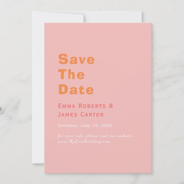 Retro Rosa und Orange Save the Date Karte (Vorderseite)