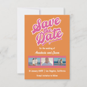 Retro Rosa und Orange Wedding Save the Date Card