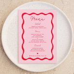 Retro Rosa und Red Wavy Menü Karten<br><div class="desc">Retro Rosa und Red Wavy Menü Karten</div>