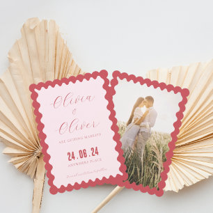 Retro-Rosa- und Rot-Foto-Hochzeit Save The Date