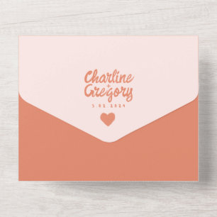Retro-Rosa- und Rot-Wavy-Handschrift All In One Einladung