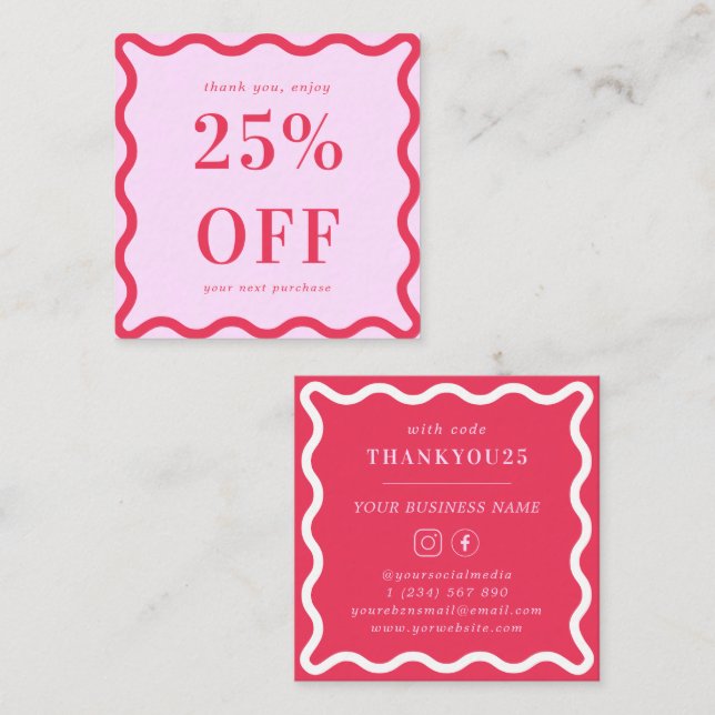 Retro Rosa und Rote Grenze Kleine Unternehmen 25 % Rabattkarte (Vorne/Hinten)