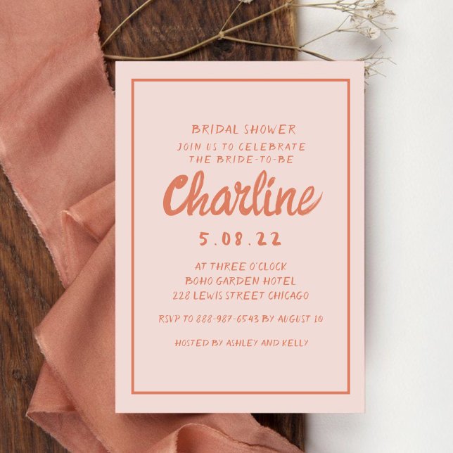 Retro Rosa und Rote Handschrift Brautparty Invii Einladung (Von Creator hochgeladen)