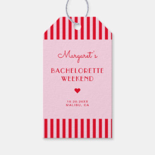 Retro Rosa und Rote Streifen Bachelorette Wochenen Geschenkanhänger