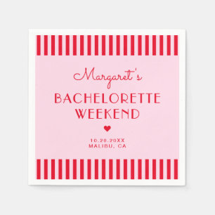 Retro Rosa und Rote Streifen Bachelorette Wochenen Serviette