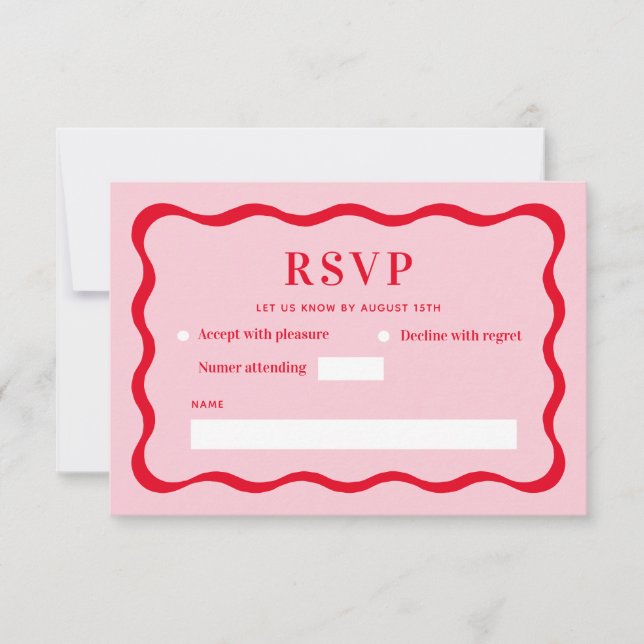 Retro-Rosa- und Rothalbwelle-Hochzeit RSVP Karte (Vorderseite)