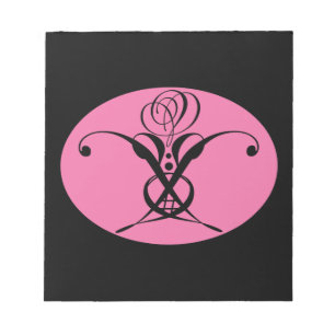 Retro Rosa und Schwarz Geblüht Rose Notizblock
